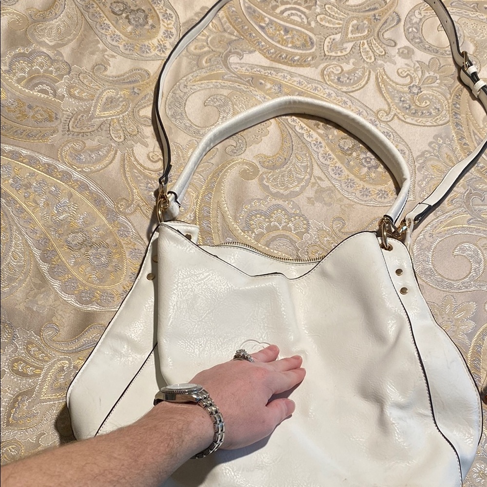 Elegant White Leather Tote Bag